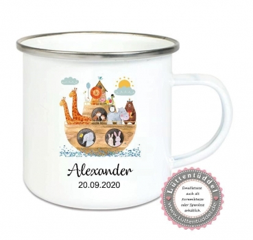 Preview: Blumentopf - Vase Arche personalisiert mit Name Taufe Geburt Kommunion Konfirmation Firmung Einschulung Geburtstag von Lüttentüddel®